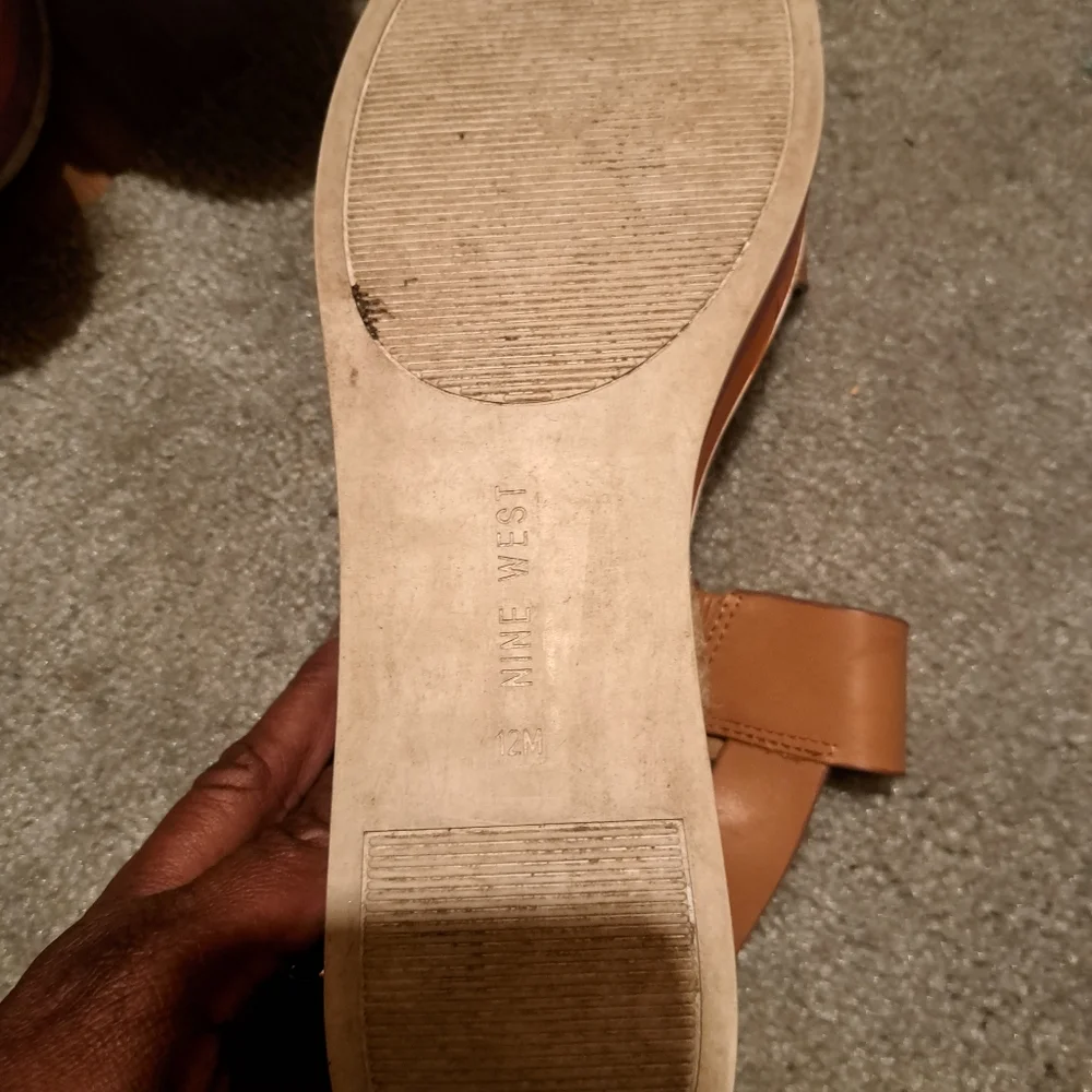 NINE WEST Womens Tan Leather Espadrille‎ Platform Sandals Size 12 Wedge